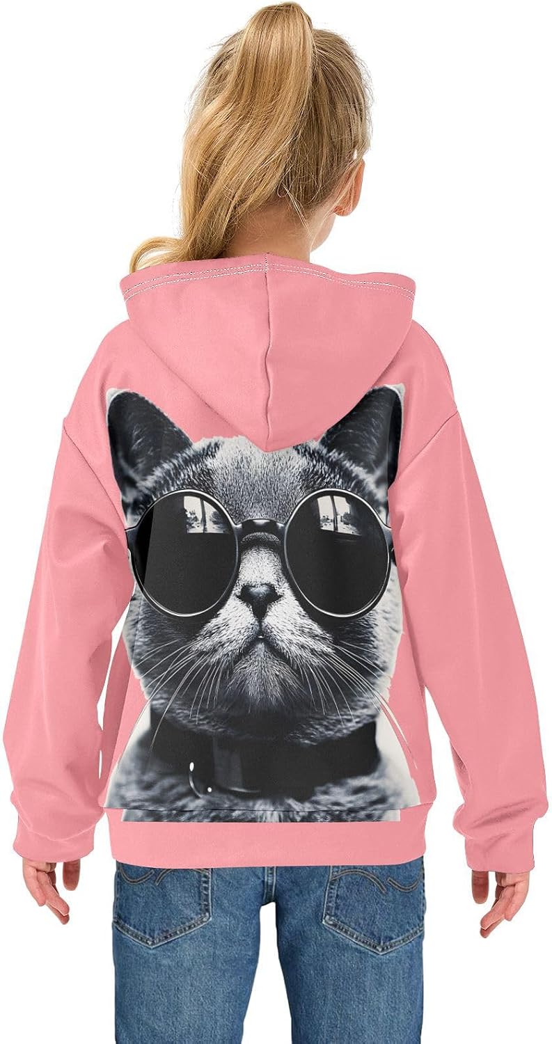 ALAZA cat with Sun Glasses Hoodies Sweatshirt for Boys Girls Kids Hooded Pullover Top