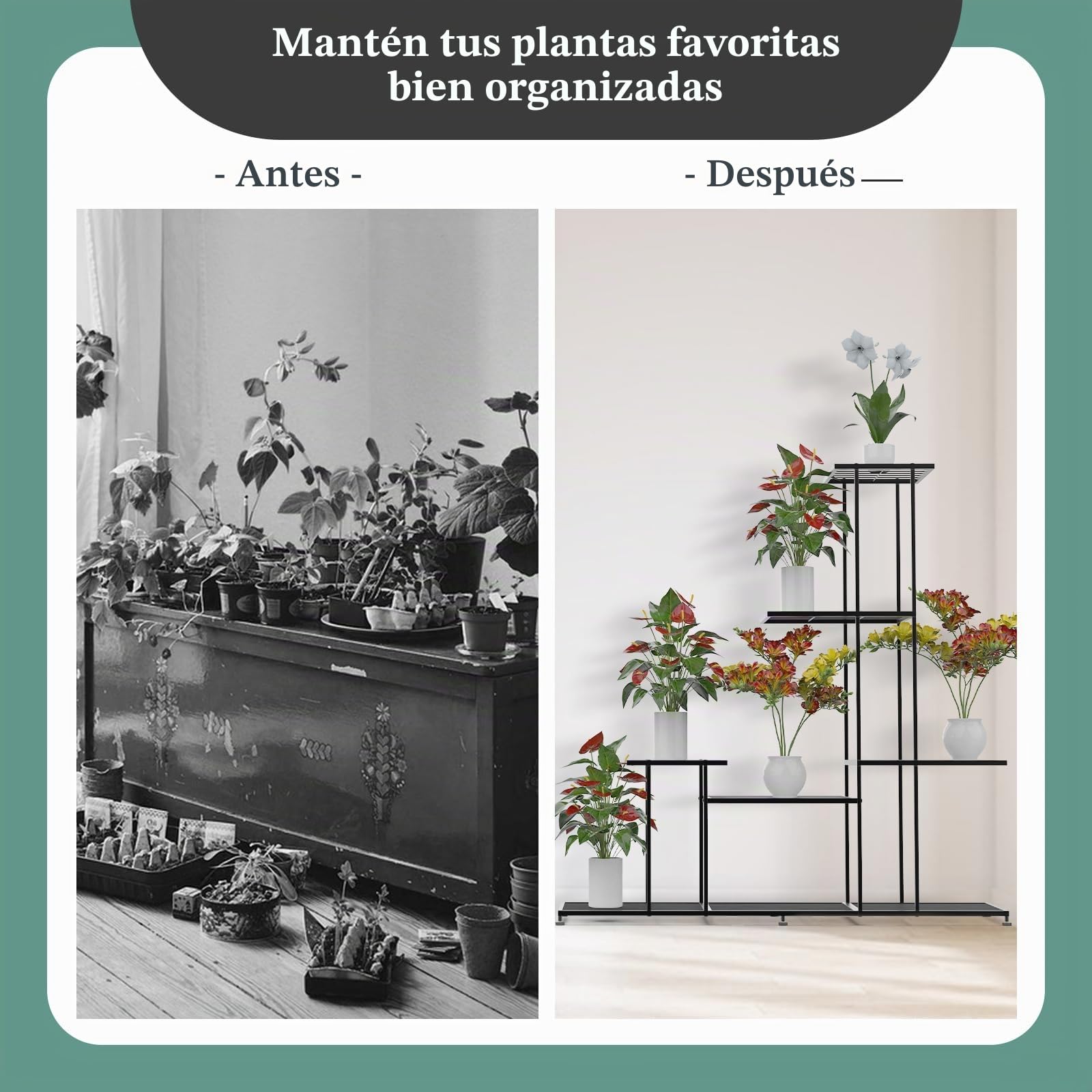 CPROSP Soporte para Plantas de Interior y Exterior de Metal Negro | Estantería para Plantas con 4 Niveles; Soporte para Macetas de Flores para Terraza, Jardín; Sala de Estar; Balcón Dormitorio