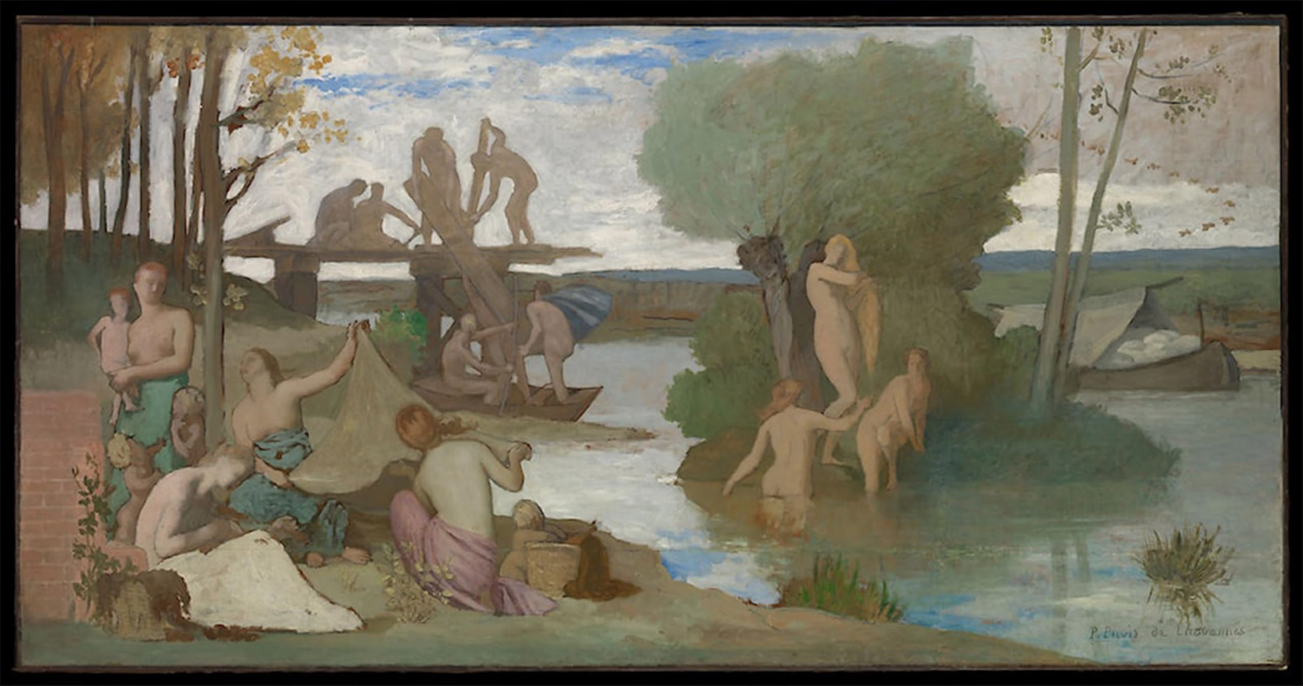 ARTXLXXBN Famous Prints Artwork Pictures Poster Painting Art il fiume Pierre Cécile Puvis De Chavannes Artwork Landscape Pictures for Home Decor 60x90cm