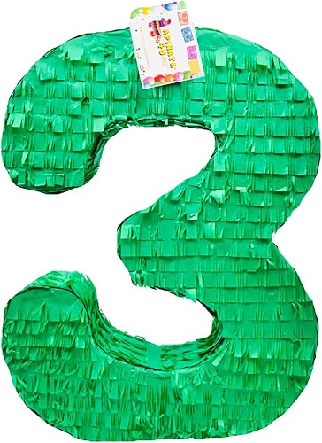 Piñata verde sólido número tres de 20 pulgadas de alto, suministros para fiesta de tercer cumpleaños