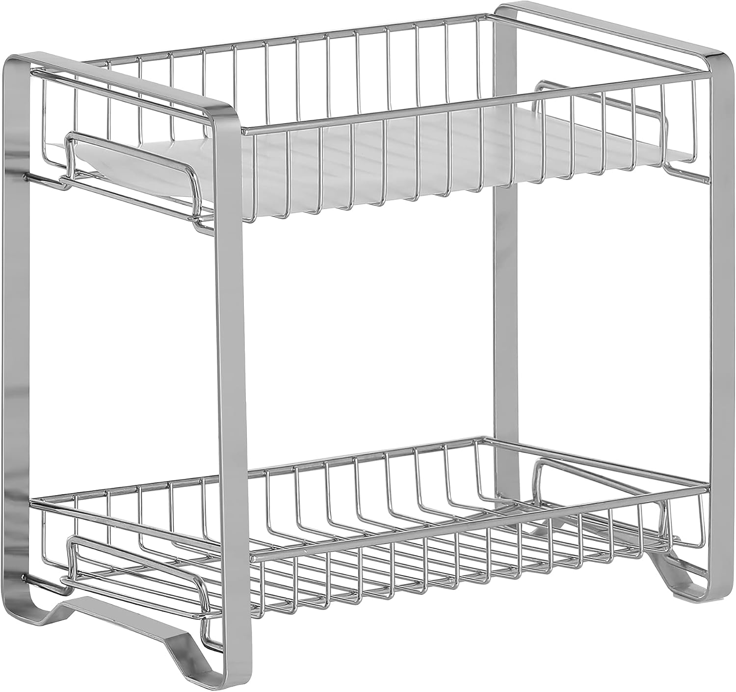 SONGMICS Spice Rack Organizer for Cabinet, 2-Tier Cabinet Shelf with Plastic Shelf Liner, Kitchen Counter Shelf, Anti-Slip Design, for Countertop, Bathroom, Silver UKCS013E01
