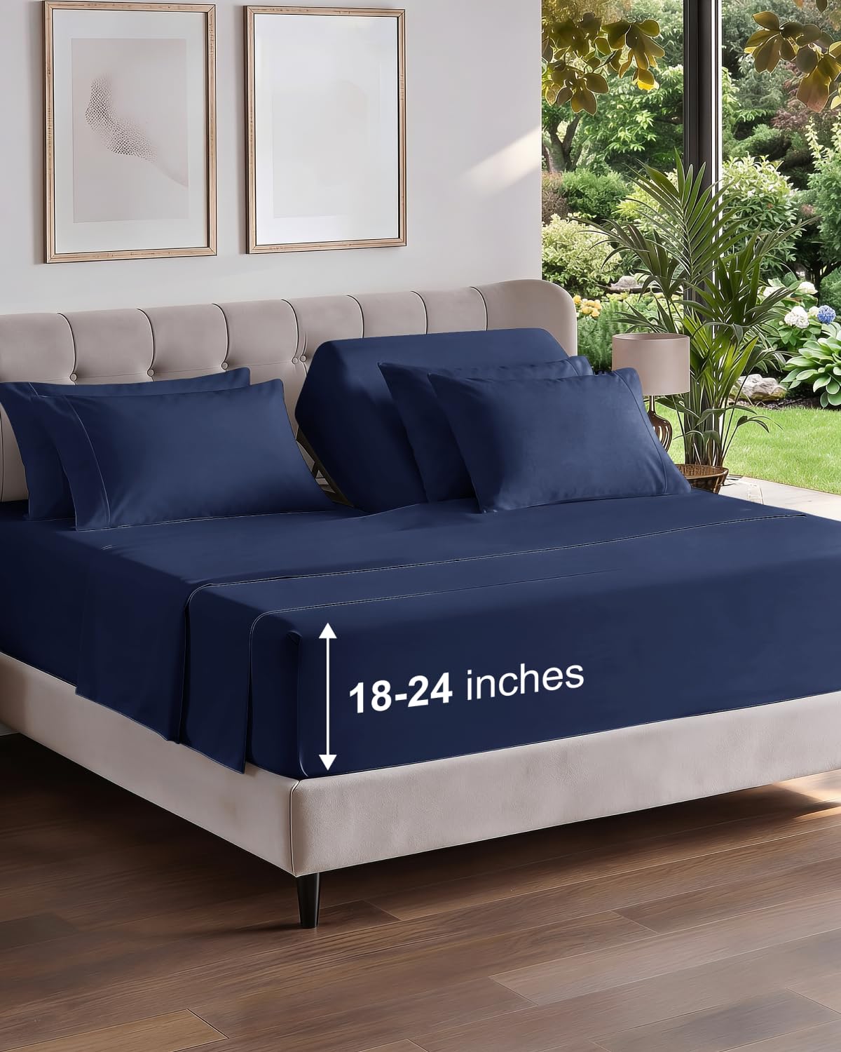 CGK Extra Deep Flex Top Split Head King 6pc Cooling Sheet Set - Navy Blue