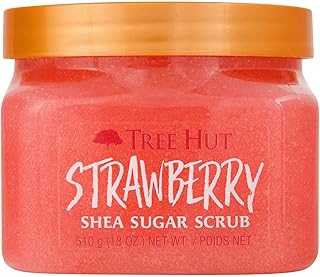 Tree Hut Strawberry Shea Sugar Scrub, 510.3 g, Ultra Hydrating and Exfoliating Scrub for Nourishing Essential Body Care strawberries