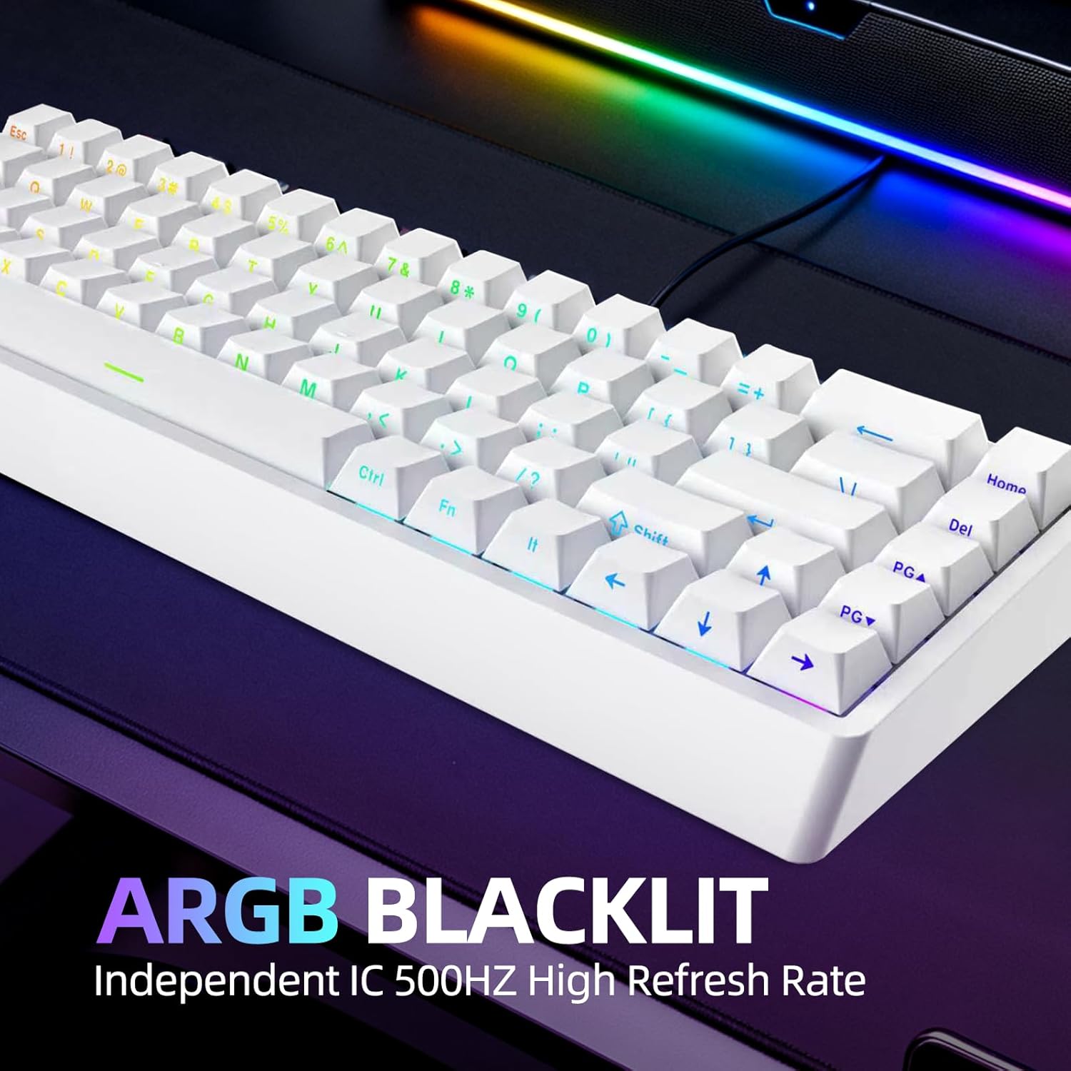 IROK ND68 68 Keys Wired Magnetic Switch Keyboard, 0.005MM RT Accuracy, 8KHZ Polling Rate/Latency As 0.125MS/256KHZ Single Key Scan Rate/ARGB，Hot Swappable,Gasket Structure Gaming Keyboard(White)