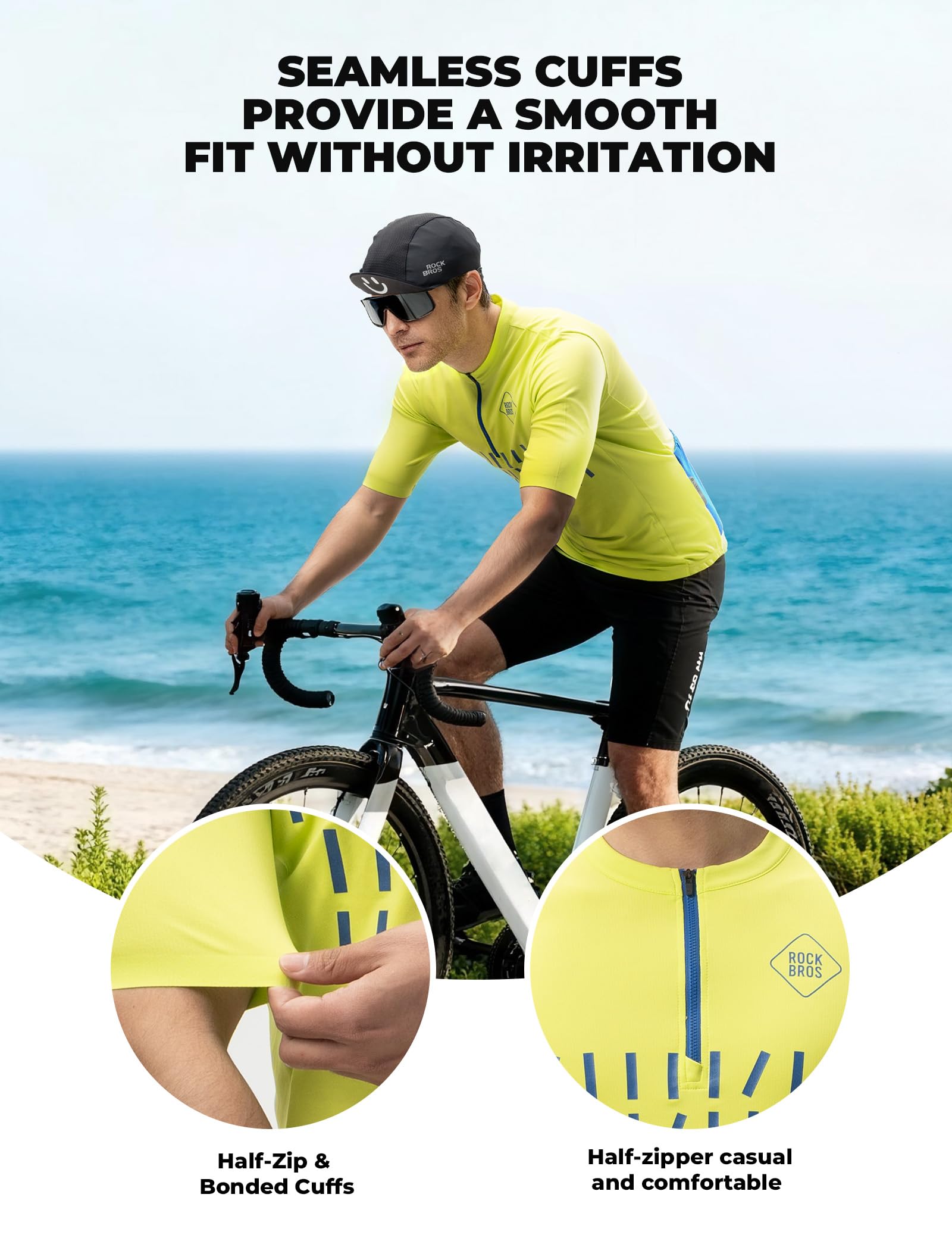 ROCKBROS Fahrradtrikot Kurzarm Herren, Atmungsaktives und Schnelltrocknend Jersey mit 3 Rückentaschen, Reflektierende Radtrikot für MTB Shirt, Pendeln und Freizeit