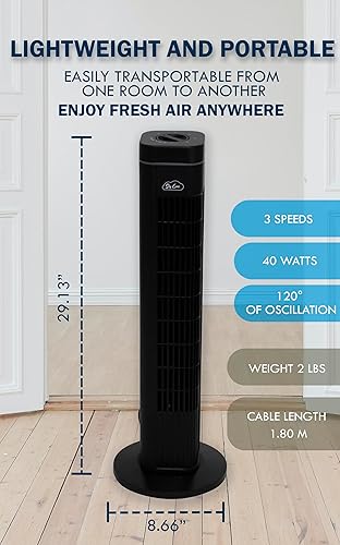 Miniatura 3 de Sky Care - Ventilador de torre para dormitorio, velocidad de 24 piess, ventilador oscilante de 120 con 3 velocidades, 56 db, ventilador de pie,