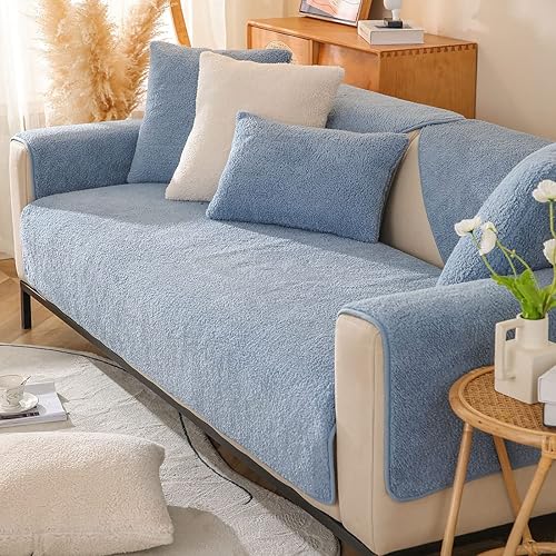 vctops Funda de sofá de forro polar Sherpa de color liso, mullida, suave, suave, cálida, antideslizante, protector de muebles para niños, mascotas