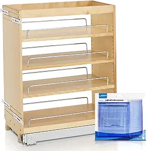 Rev-A-Shelf 448-BC-8C 8-Inch Base Cabinet Pullout Storage Organizer with Adjustable Wood Shelves and Chrome Rails