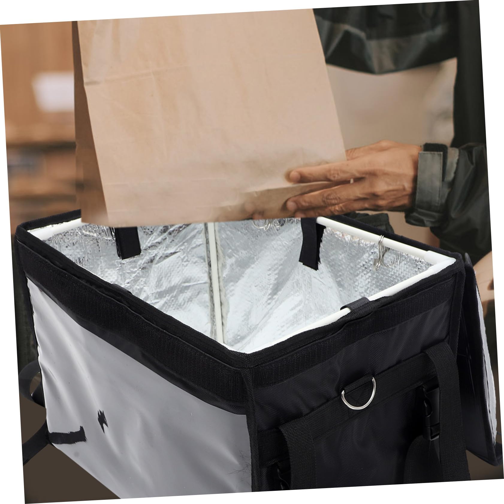 Amosfun Borsa Termica per Consegna Cibo 32l, Contenitore Porta Pranzo in Nylon Nero, Resistente All’acqua al Calore, per Outdoor e Shopping