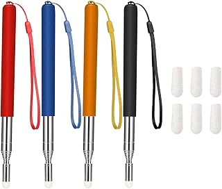 4 Pieces Retractable Pointer Telescopic Teacher Pointer for Classroom Teaching Whiteboard Pointer with Lanyards and 6 Pieces Extra Felt Nibs for Teachers Coach (39 Inches)