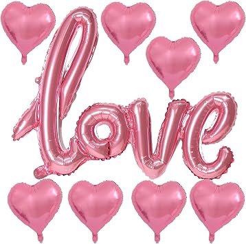 Light Pink I Love You Balloons and 18 Inch Red Heart Foil Mylar Balloons for Valentines Party Wedding Decorations