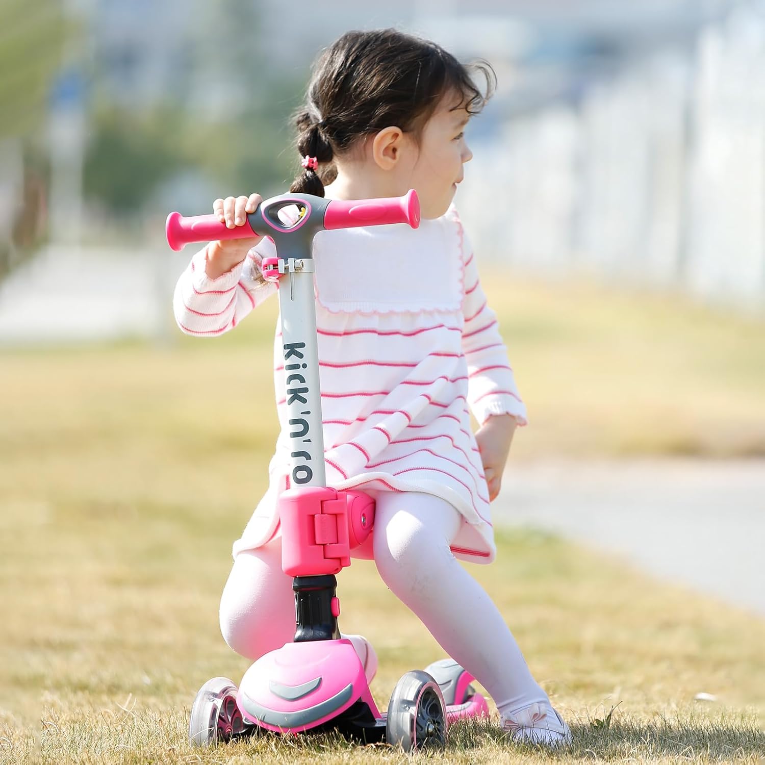 Kicknroll 3-Wheel Scooter for Kids Ages 3-12 with Light-Up Wheels, Folding Design, Adjustable Height, Extra Wide Deck (110 lbs Max)