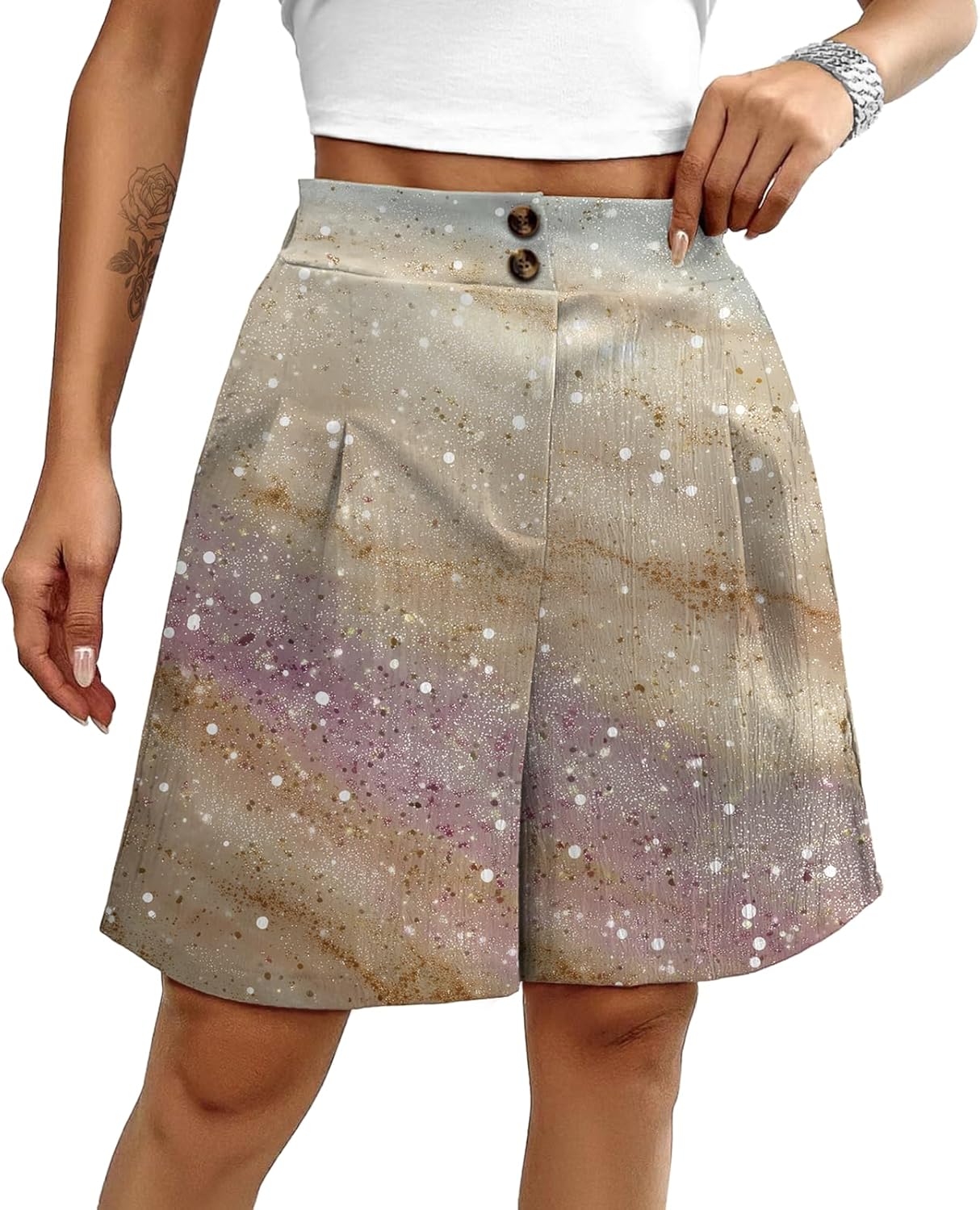 MARSVOVO Fashion Casual Shorts for Women Button Pleated Comfy High Waisted Shorts Summer Pants with Pockets