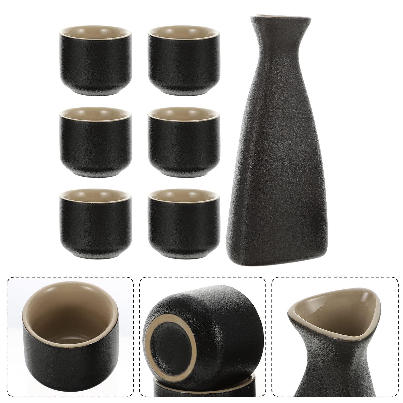Ensemble de saké en céramique et Tasses à saké Ensemble de saké en Porcelaine et Bouteille Tokkuri et Six Tasses à saké Ochoko pour Servir à la Maison ou Restaurant