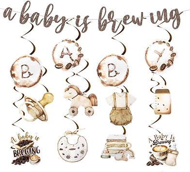 Coffee Baby Shower Decorations, 21pcs A Baby is Brewing Decoration Banner Hanging Swirl Streamer for Coffee Something Sweet is Brewing Gender Reveal Baby Shower Decoration