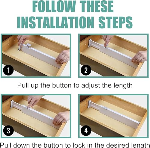 Miniatura 4 de EI Sonador Organizador de separadores de cajones, paquete de 5, separadores ajustables de 4 pulgadas de alto expandibles de 11 a 17.3 pulgadas para