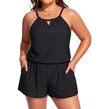 Smismivo Plus Size Swim Romper Women Modest One Piece Swimsuit Full Coverage Boyleg with Pockets 2026 Bathing Suit Swimwear