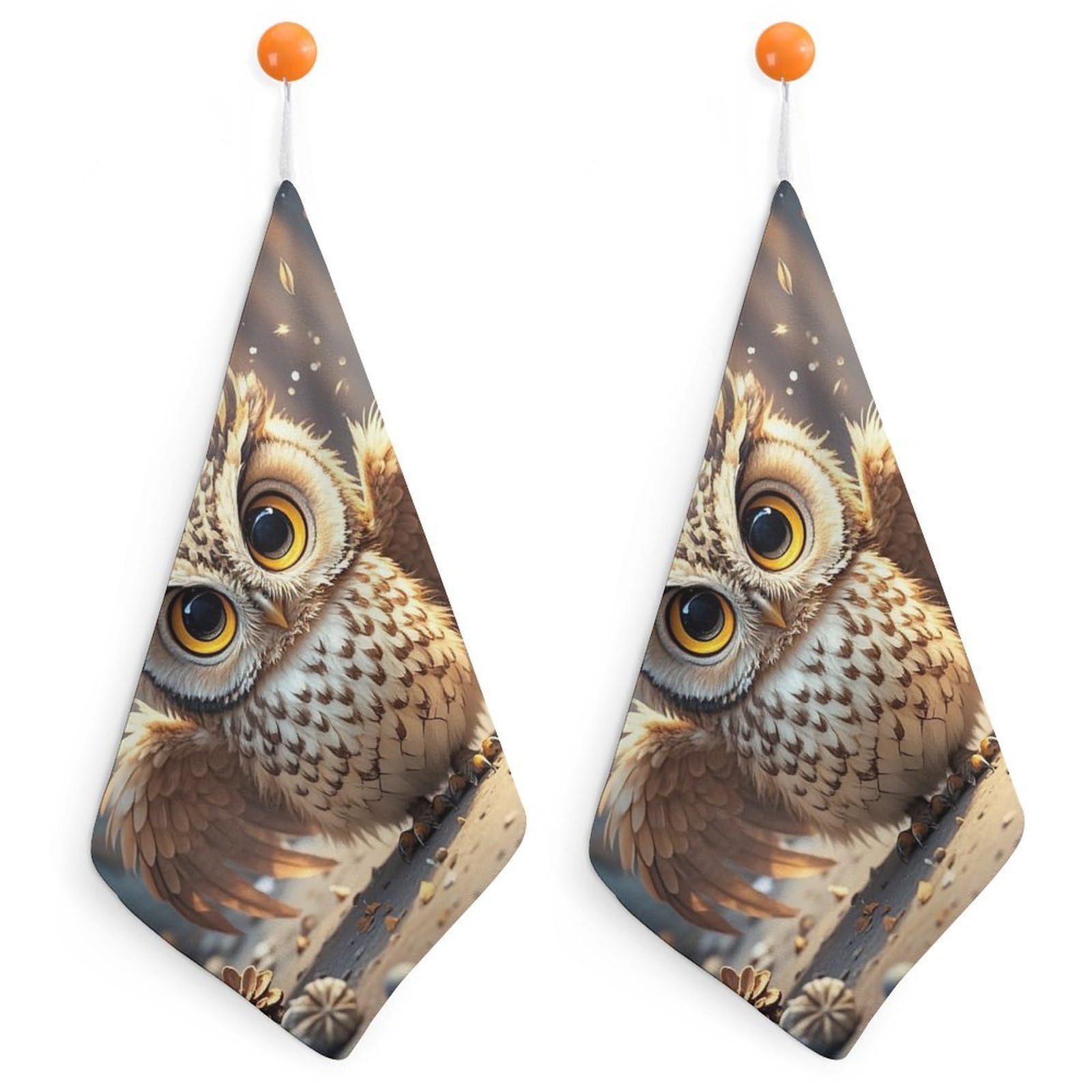 VstaDank Cute Owl Washcloth with Hanging Loop Quick Dry Microfiber Hand Towel Highly Absorbent Wash Cloth Reusable Makeup Remover Cloth Soft Feel Fingertip Towel for Bathroom