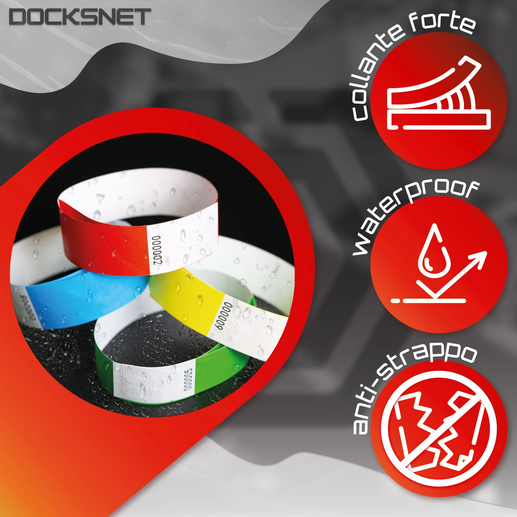 Braccialetti Carta Eventi Numerati 100 Pezzi Rosso - Impermeabili Identificativi per Discoteche Festival Piscine