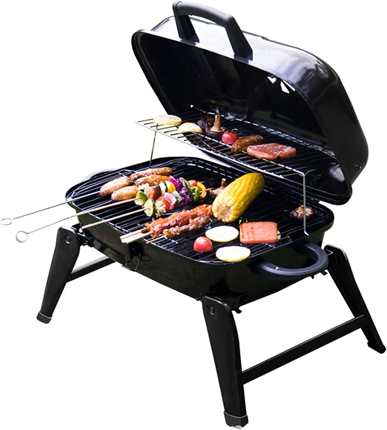 Portable Folding Camping Barbecue Rack, Charcoal Grill, Portable Grill BBQ with Lid Folding Tabletop Grills, Outdoor Cooking