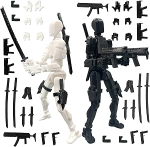 T13 Action Figure Set (Assembly Completed), 3D Printed Multi-Jointed, Titan 13 Action Figures, Multi-Articular Lucky Mobile Robot Nova T-13,Desktop Decorations for Game Lovers Toys (White Black)