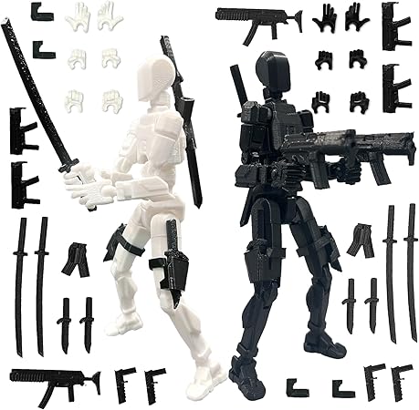 T13 3D Action Figure Set (Assembly Completed), 3D Printed Multi-Jointed, Titan 13 Action Figures, Multi-Articular Lucky Mobile Robot Nova T-13, Desktop Decorations for Game Lovers Toys (Black/White)