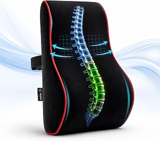 Lumbar Support Cushion for Office Chair, Car Seat & Home Memory Foam Back Rest Pillow with Ergonomic Design Orthopedic Waist Support, Removable Washable Cover