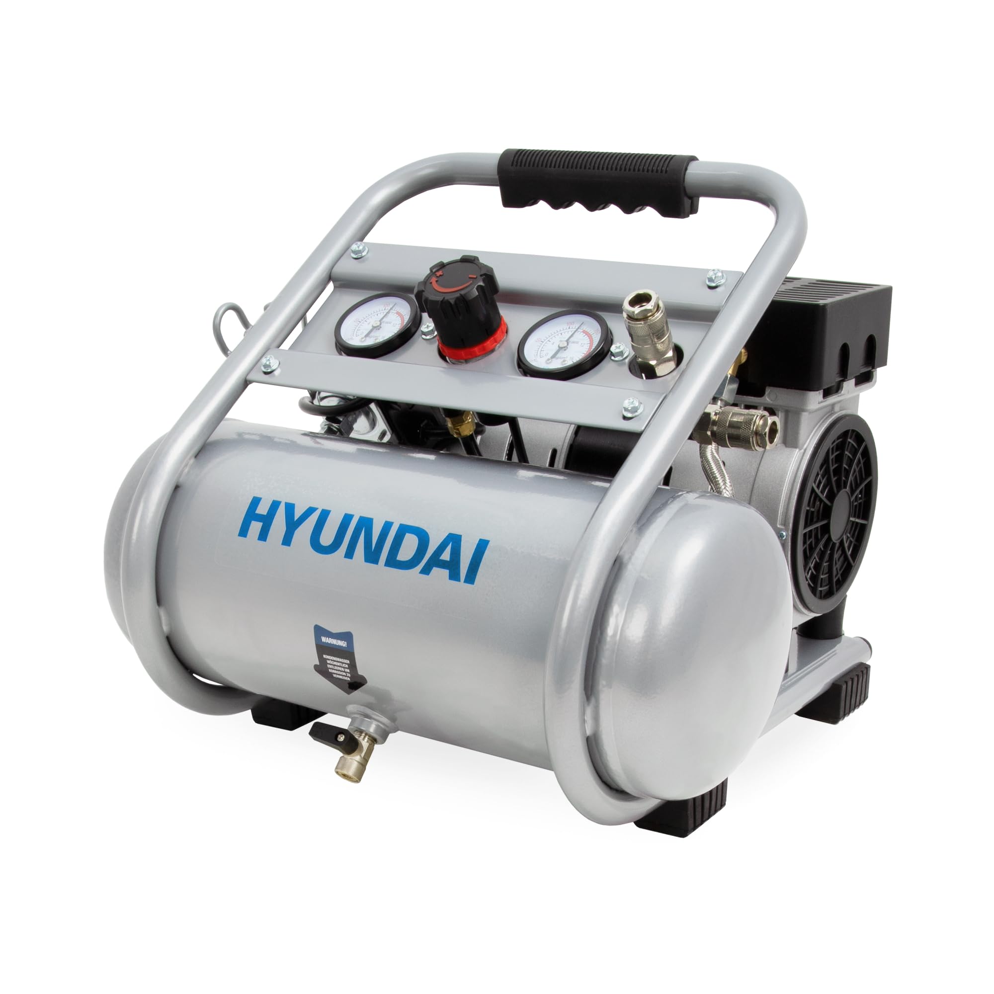 HYUNDAI Flüsterkompressor SAC75008 | 8L Kessel | 0.75kW, 9bar | Ansaugleistung 128 L/Min | Luftkompressor leise, ölfrei 