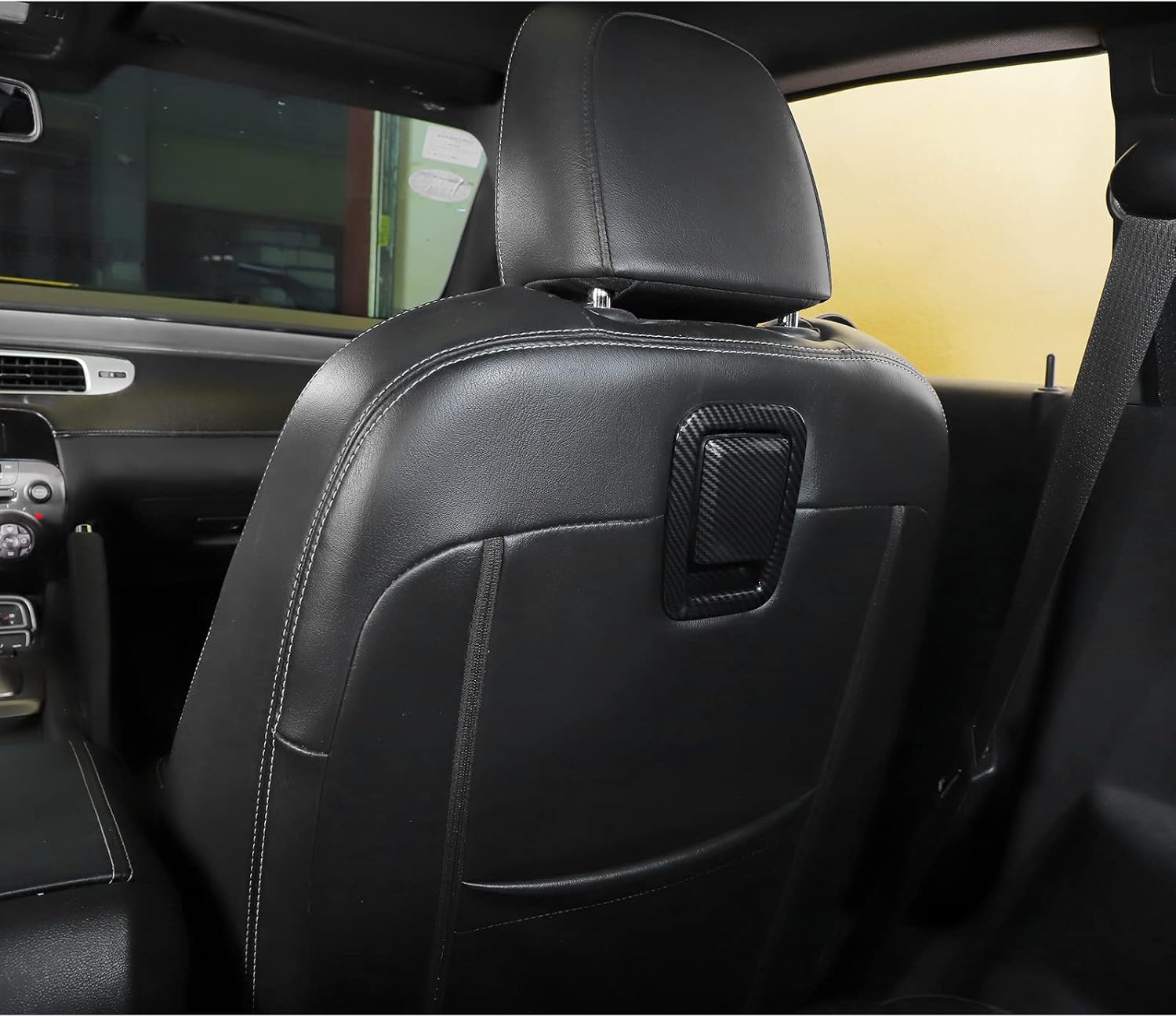 Jimen Compatible with 2010-2015 Chevrolet Camaro, Car Seat Backrest Handle Trim Frame Cover (Carbon Fiber)