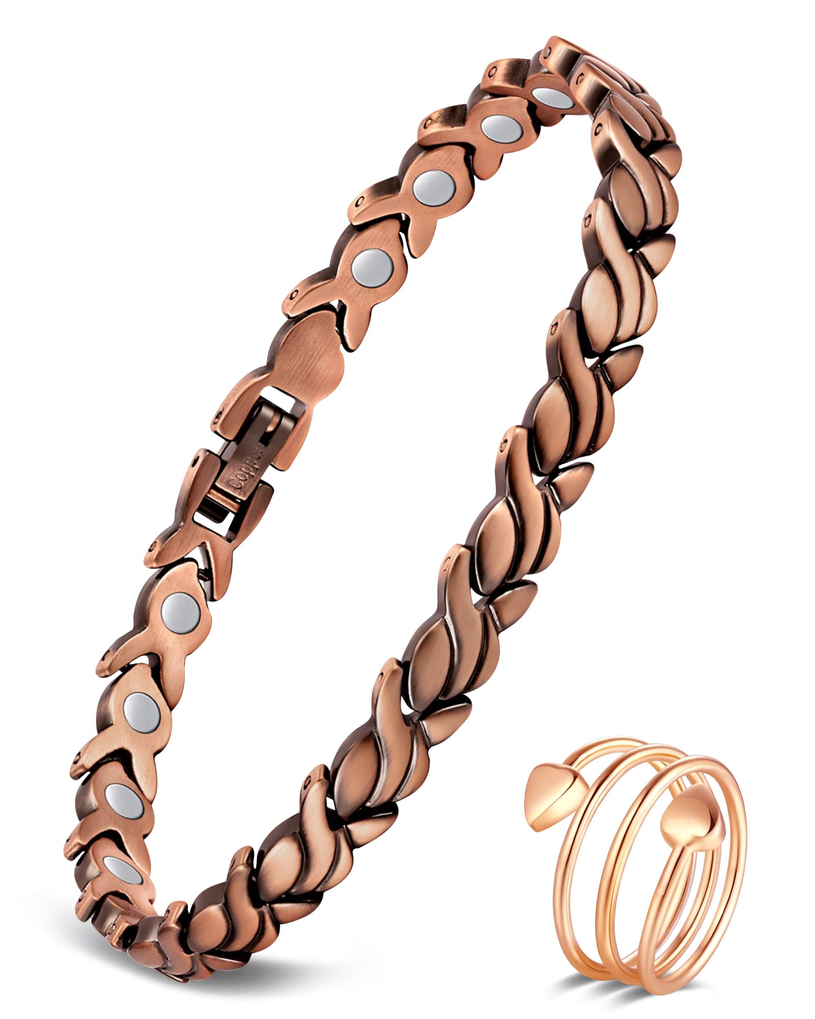 Feraco Copper Bracelet for Women 99.99% Solid Copper Magnetic Bracelets, Unique X Shape Links, Magnetic Field Therapy Jewelry Gifts