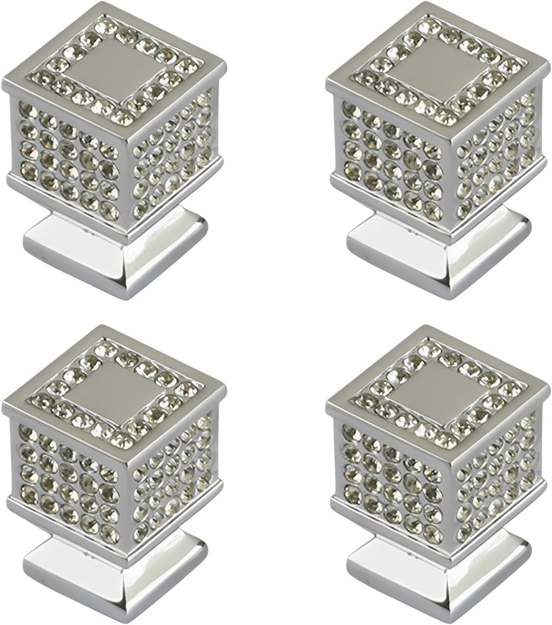 Diamond Gold 4pcs Drawer Knobs, Crystal Cabinet Knobs with Screws, Modern Minimalist Style Hardware Handle for Furniture, Square/Round Knob, Zinc Alloy, SX028-A