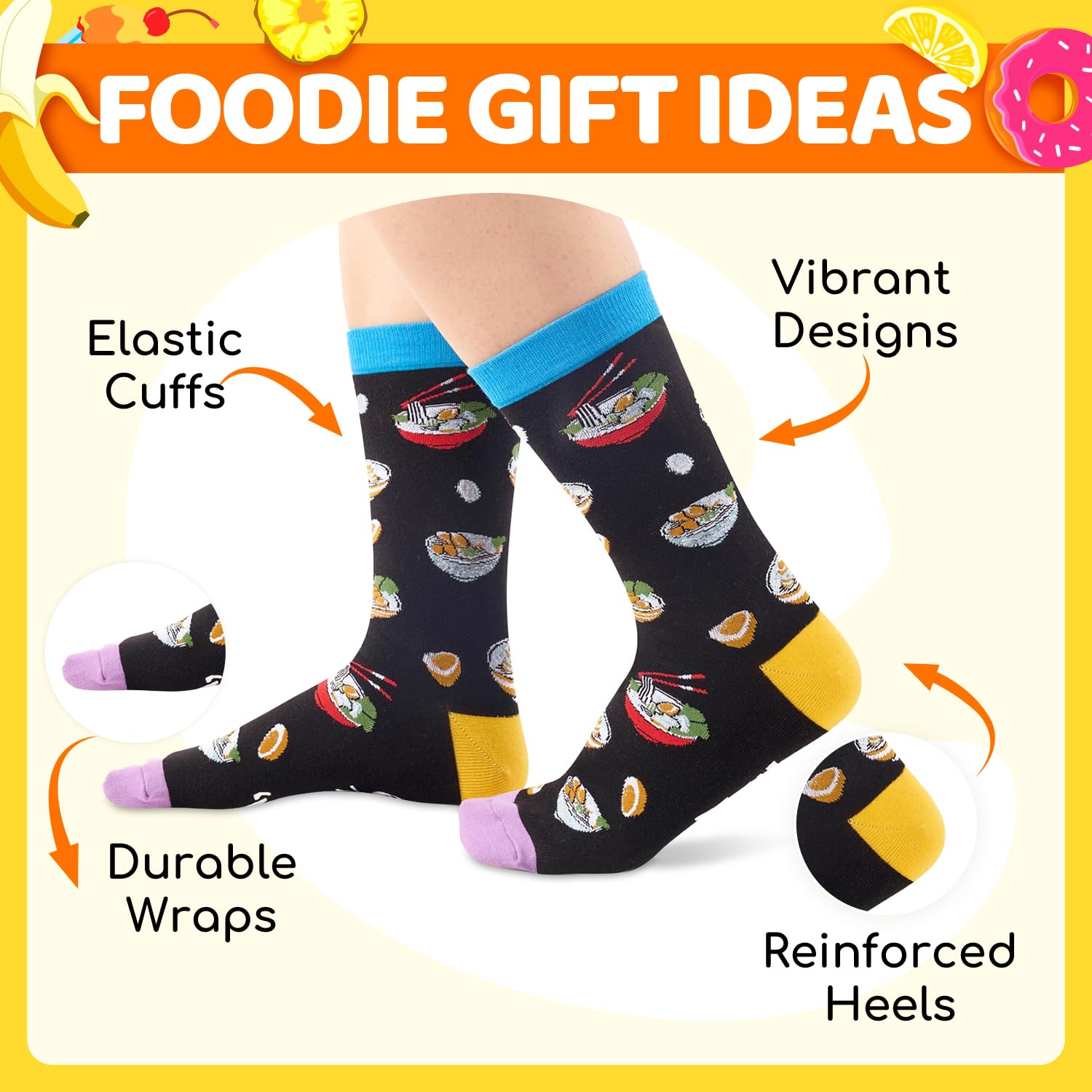 HAPPYPOP Food Gifts for Men Women - Funny Unisex Pickle Ramen Noodle Socks 2 Pack