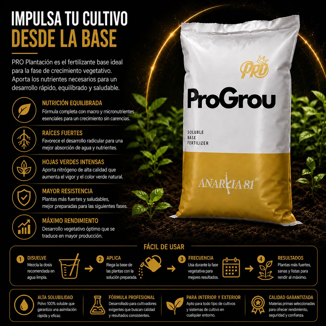 PRO Plantación 4,53 kg – Fertilizante Crecimiento Base Nitrógeno Plantas Abono Soluble Nutrición Vegetativa Cultivo Interior Exterior - Anarkia81