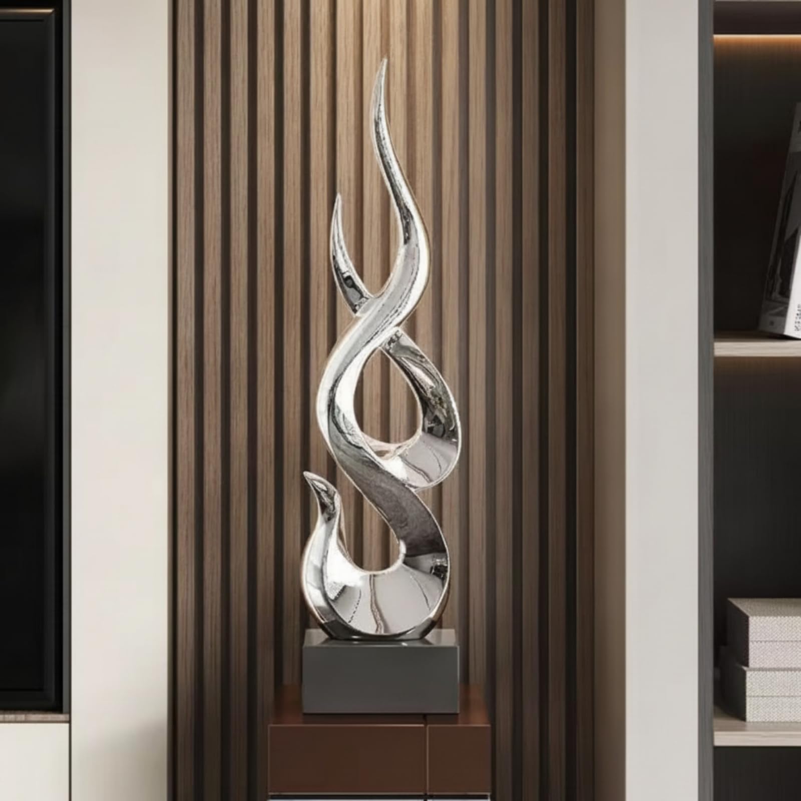 Scultura Moderna Scultura con Base Minimalista Ornamento da Tavolo per Amanti Del Design, Collezionisti, Soggiorno, Argento, Piccolo
