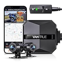 VANTRUE F1 4K+1080P Telecamera Moto Impermeabile IP67, 5GHz WiFi GPS Dash Cam Moto, Avvisi Vocali, 24H Rilevamento Collisione，Statistiche Chilometriche，WDR & HDR & APP, 300° Max 512G