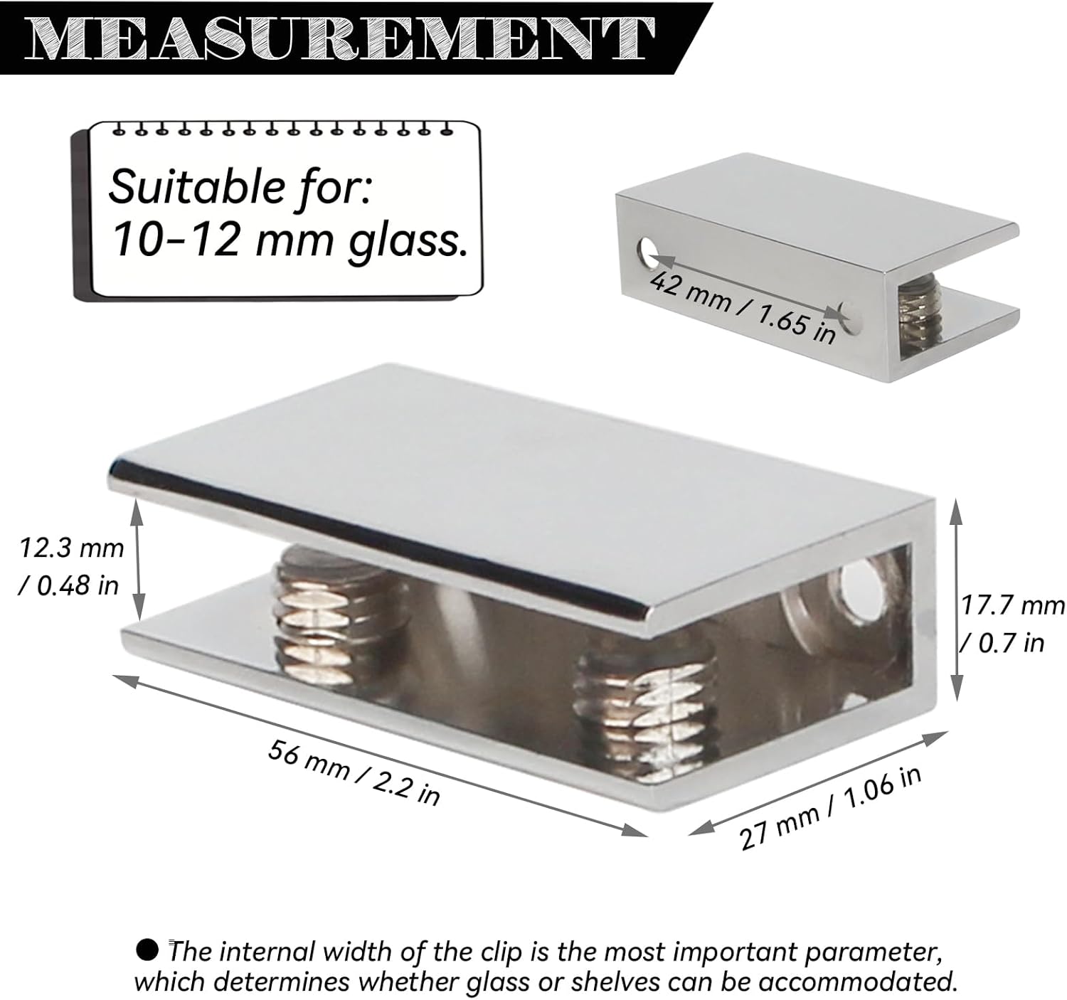 KAFENDA Glass Shelf Brackets Zinc Alloy Glass Clamps for 1/2 Inch vitreous Polished Chrome（1/2inch 8pcs）