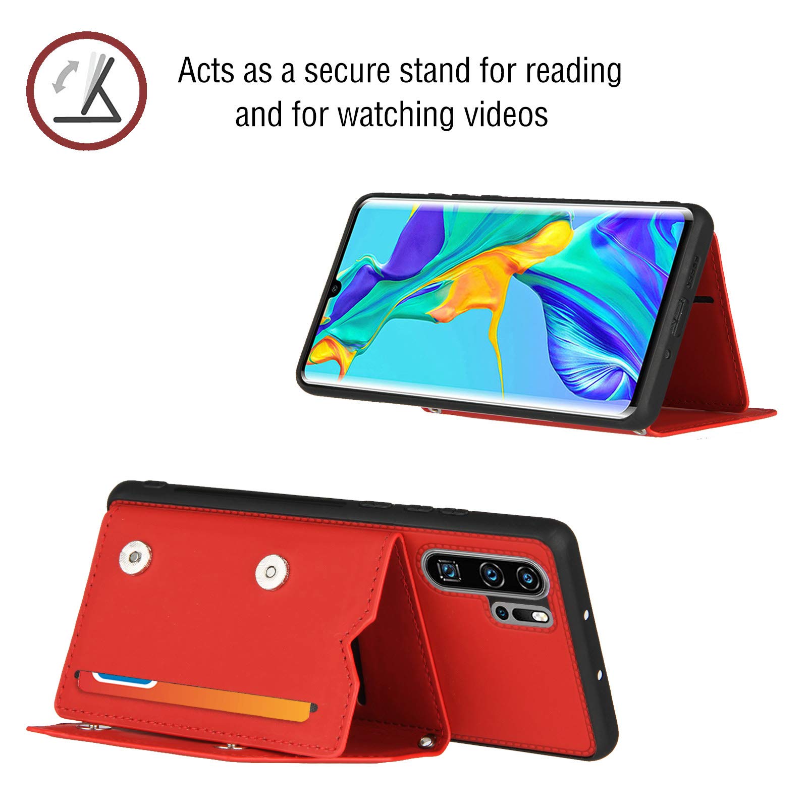 KKEIKO Cover per Huawei P30 Lite, Antiurto Custodia in PU Pelle con Slot per Porta Carte, Magnetico Protettiva Cover per Huawei P30 Lite, Rosso