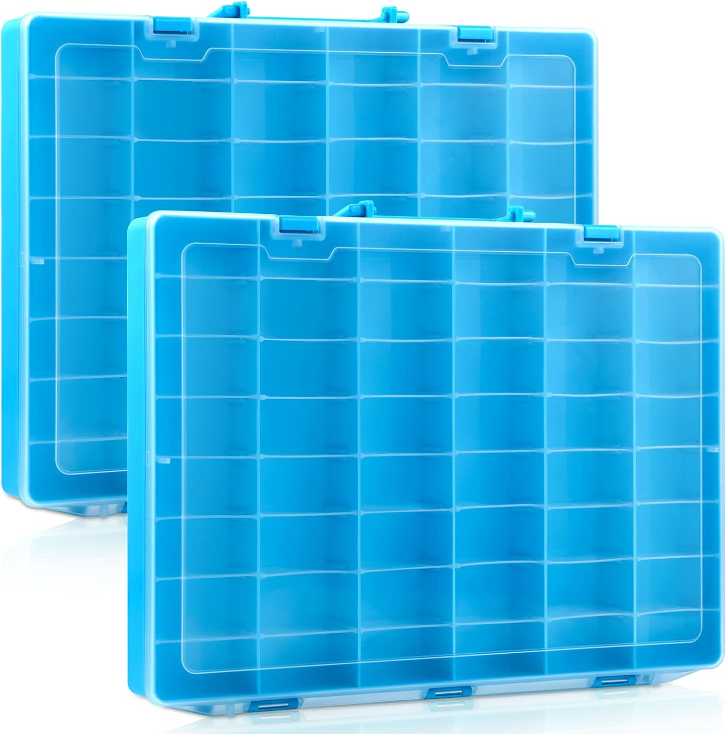 Juexica 2 Pcs Large 48 Grids Plastic Storage Bead Organizer Box, Tackle Box, Compartment Organizer Container with Adjustable Dividers for Jewelry Art Crafts Toys Screw Small Parts(Blue)