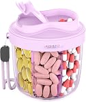 Pill Organizer with 7 Compartments, Pill Box Case for Holding 7 Different Vitamins, Anti-Mix Design for Easy Medication Retrieval. Travel Pill Organizer with 20 Labels. Pill Container (Off-White)