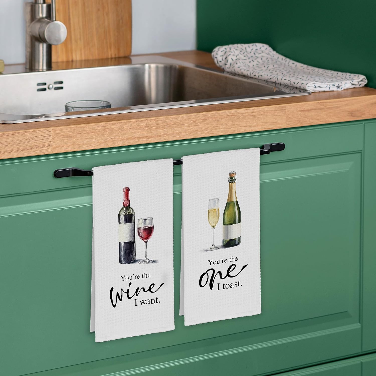 Couple Valentines Wine Champagne Kitchen Towels Set of 2, You're The Wine I Want Toast Hand Bar Towels Decor Gifts for Wedding Wife, Romantic Dish Towel, Funny Tea Towel for Bathroom 16x24in image 5