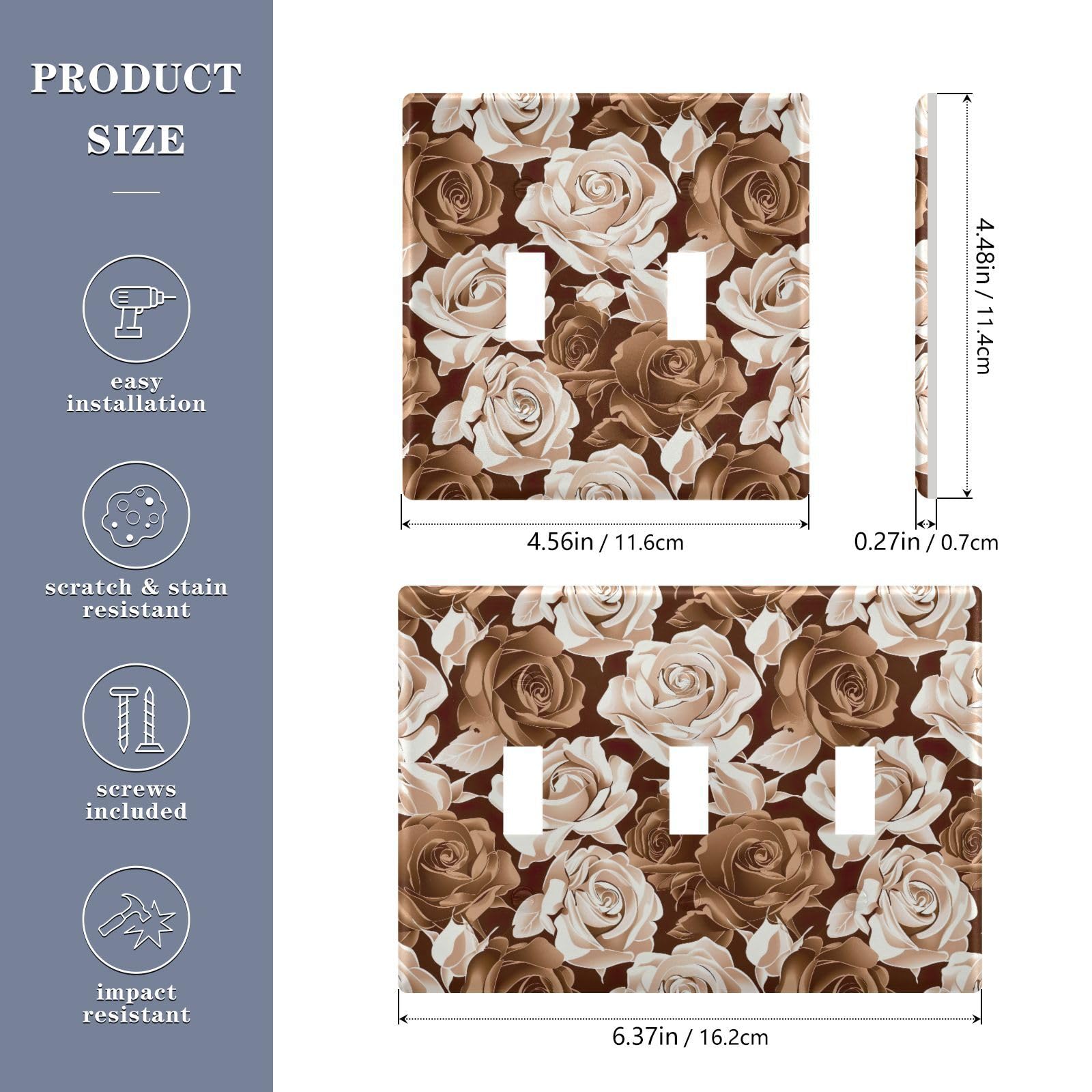 Light Switch Cover Rose Flower Wall Plates for Electrical Outlets 3 Gang 202a8810