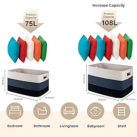 OIAHOMY Large Blanket Basket, 22x17x12 Rectangle Woven Baskets, Nursery Blanket Storage Living Room, Toy Storage With Handle, Large Baskets for Organizing-Gradient Blue