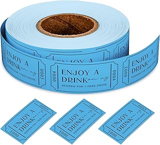 JarThenaAMCS 1000Pcs Blue Drink Tickets Roll Single Raffle Tickets Party Ticket 2" x 1" for Events Wedding Parties Class Reward Fundraiser Prizes