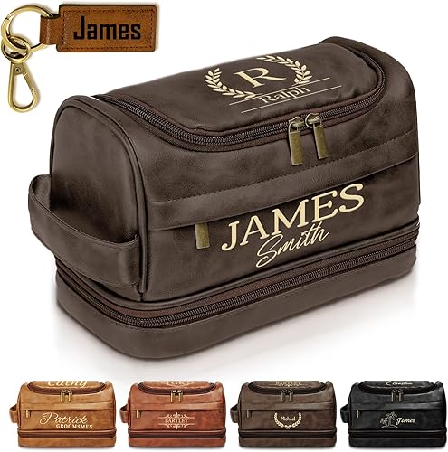 purefly Neceser personalizado para hombres, regalos personalizados para hombres, Navidad, bolsa de afeitar de viaje de cuero, regalos para él, papá,