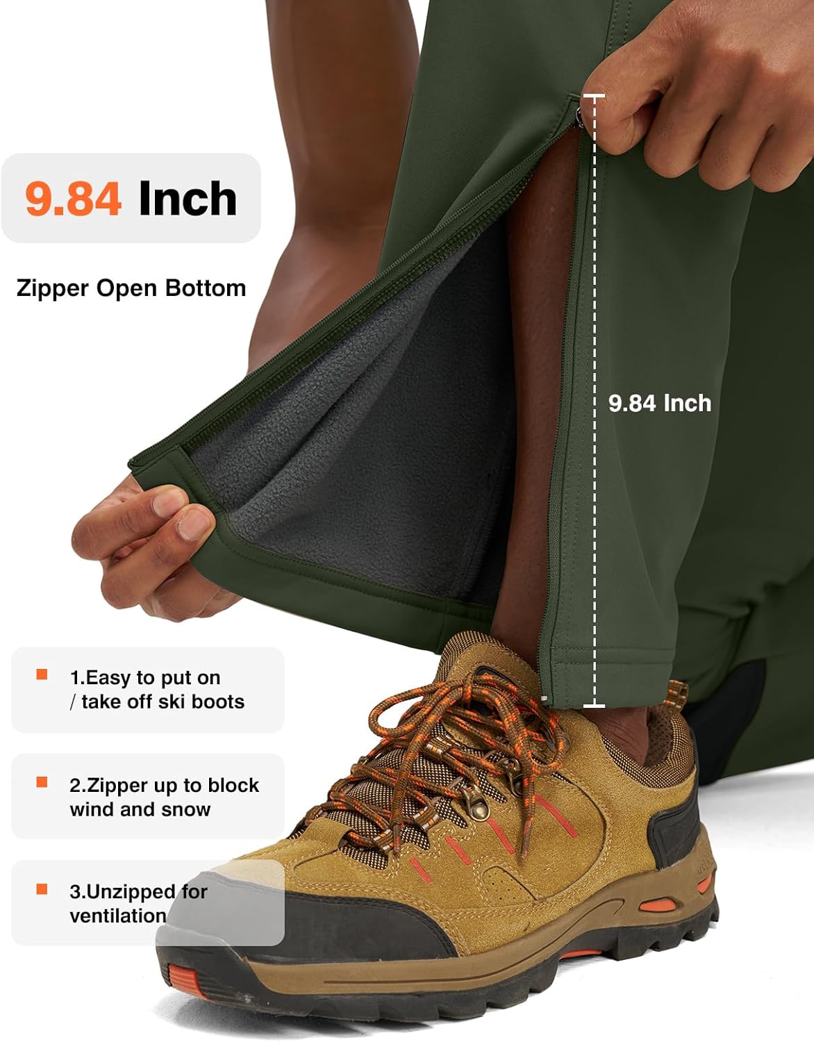 TBMPOY Mens Snow Ski Pants Waterproof Fleece Lined Winter Insulated Softshell Outdoor Snowboard Skiing Zipper Bottom Leg - Image 4