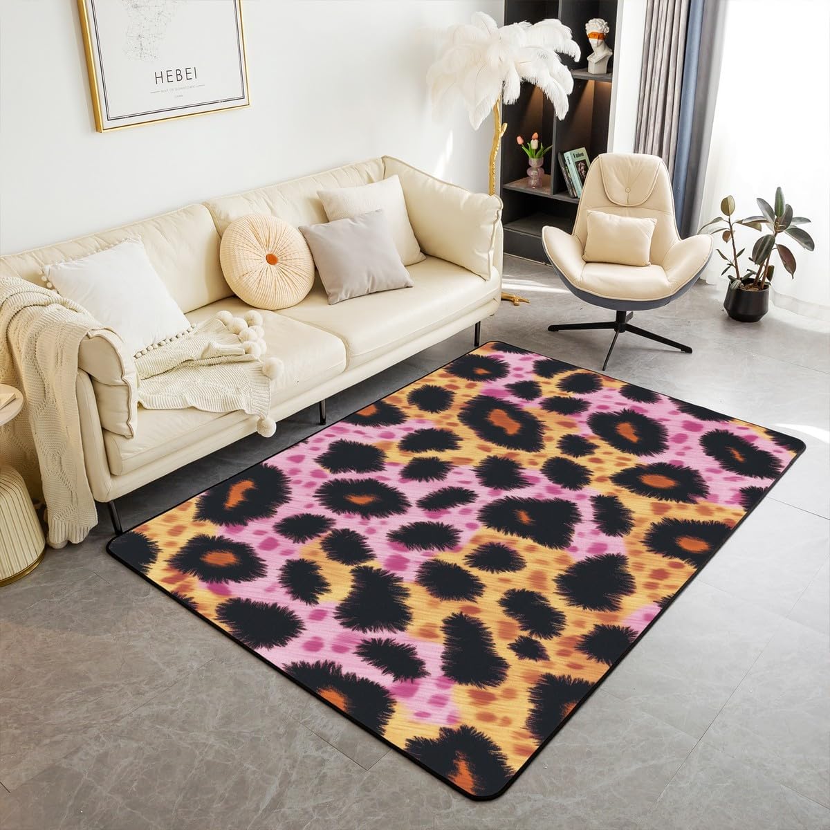 Bowknot Leopard Area Rug 3x5 Girly Princess Pink Bow Rug for Bedroom Living Room Cheetah Fur Print Carpet Non Slip Western Country Floor Mat Decorative Accent Rug Non Shedding