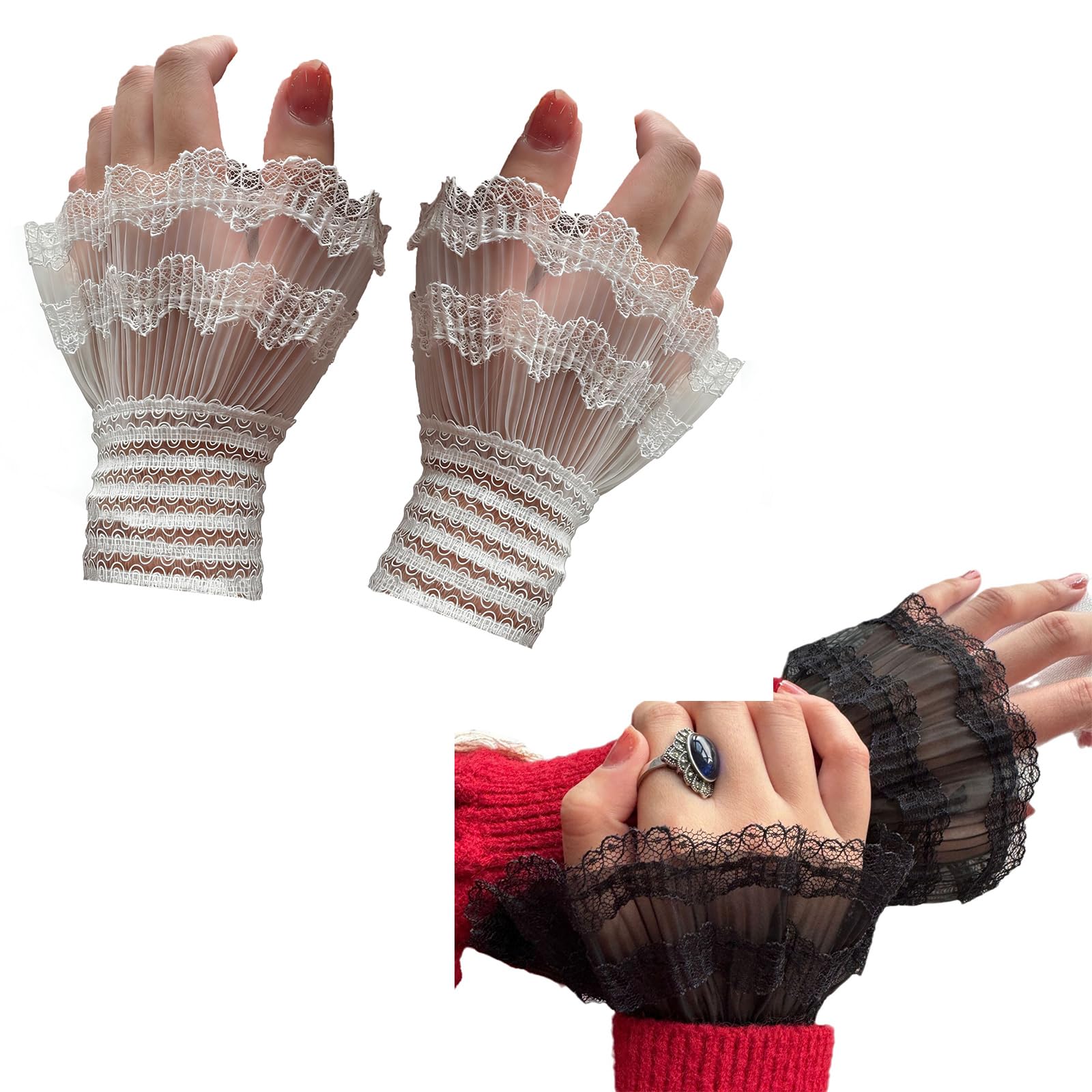 B-HOT 2 Pairs False Sleeves Lace Wrist Cuffs Floral Fleur B