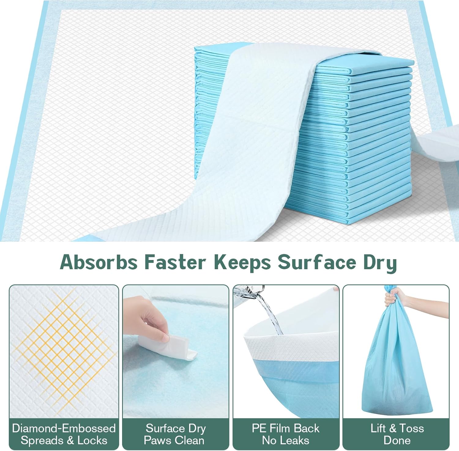 Large Puppy Pee Pads for Dogs 31" x 47" 40 Count, 6-Layer Leak-Proof XXXL Dog Pee Pads Extra Large, Super Absorbent Quick-Dry Thick Disposable Potty Training Pads