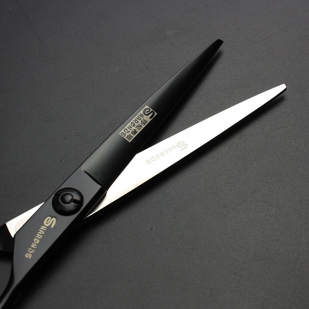 6 pulgadas de titanio corte de pelo negro tijeras profesional tijeras de peluquería corte de pelo de acero inoxidable herramienta de 440c (scissors set)