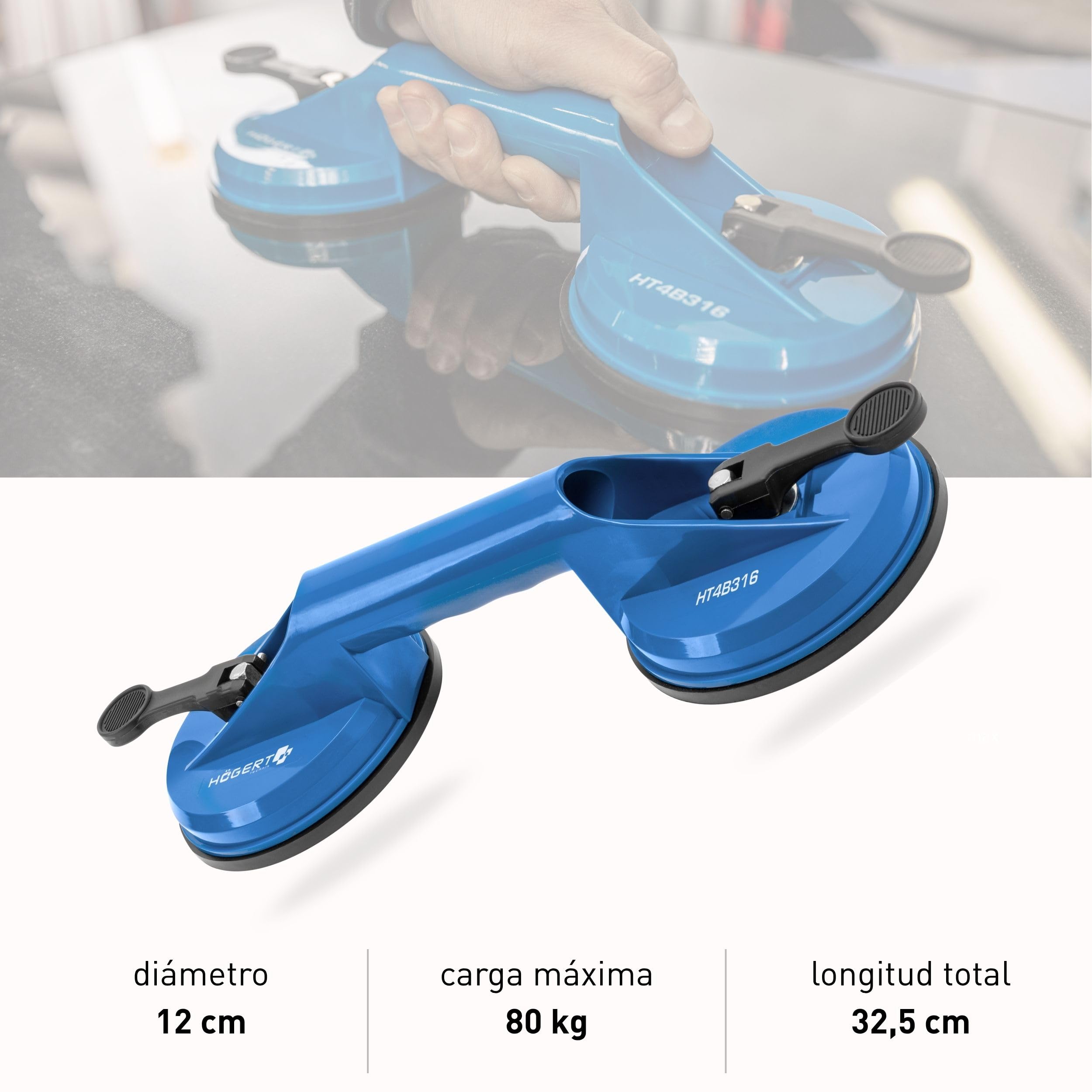 Högert Technik Elevador de succión resistente Doble ventosa 80 kg